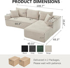 PELUMY 108.7" L-Shaped Modular Sectional Sofa with Oversized Chaise, Cloud Couch with Memory Foam, No Assembly Required Sleeper Sofa for Small Space Living Room, Apartment (Beige, Corduroy)