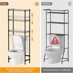 3-Tier Over-The-Toilet Storage Shelf,Heavy-Duty Adjustable Bathroom Rack with 2 Mesh Baskets,Toilet Paper Holder & Hooks,Space-Saving Organizer for Bathroom,10”D x 24”W x 66”H,Black