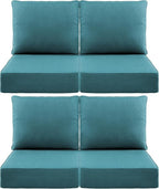 Luxury 6" Outdoor Cushions for Patio Furniture, 24x24x6" Thick Seat Cushion Set of 4, Fade Resistant Couch Chair Replacement Cushions High Density Deep Wicker Chair Cushion w/ Removable Cover, Green