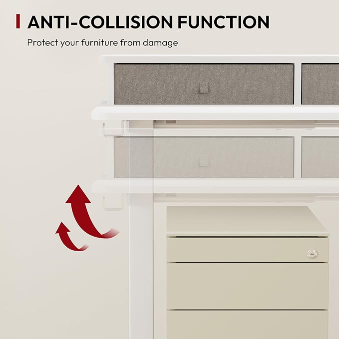 SANODESK 63" L Shaped Standing Desk with 3 Drawers, Height Adjustable Stand up Desk, Corner Gaming Desk with Monitor Stand, White Frame/White Top