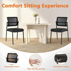 CLATINA Stackable Waiting Room Chair with Adjustable Mesh Backrest, Armless Office Guest Reception Chairs with Leather Cushion and Ergonomic Lumbar Support for Conference Lobby Side School, 8PK, Black