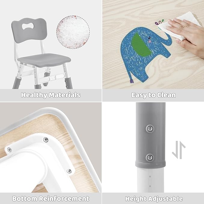 Adjustable Kids Table Chairs Set – Graffiti Desktop, Multi-Activity Height-Adjustable Toddler Study Desk for Ages 3-8 – Ideal for Home, Classroom, Daycare (W-Gray, 2 Chairs-23.6" L x 23.6" W)