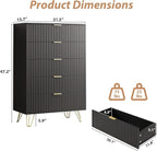 5 Drawers Dresser for Bedroom, 47" Tall Modern Chest of Drawers with Gold Handle, Fluted Wood Dresser for Bedroom, Living Room, Hallway, Entryway, Black