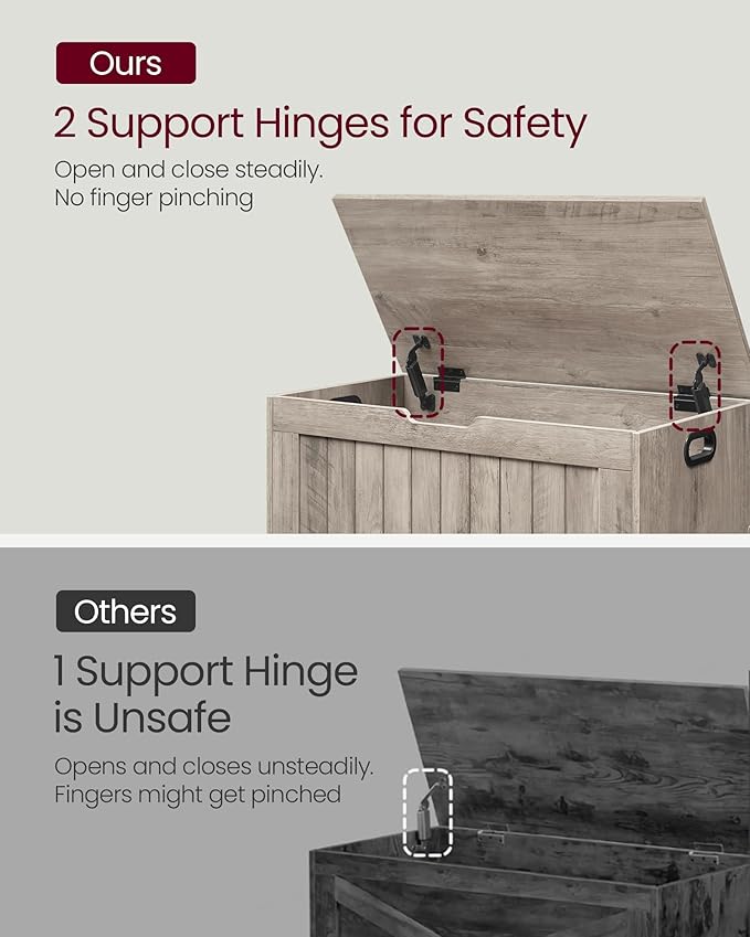 VASAGLE Storage Chest, 29.9 Inches Width Storage Bench, Entryway Bench with 2 Safety Hinges, Shoe Bench, Farmhouse Style, for Entryway, Bedroom, Living Room, Heather Greige ULHS011K01