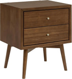 Babyletto Palma 2-Drawer Assembled Nightstand in Natural Walnut, GREENGUARD Gold Certified, Mid-Century Modern Design