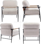 LukeAlon Mid-Century Sherpa Accent Chair, Ultra Soft Living Room Chair with Metal Legs Modern Armchair Lounge Chair Upholstered Comfy Leisure Chair for Bedroom Reception Area Reading Room, White