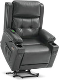MCombo Large Triple Motor Power Lift Recliner Chair with Massage and Heat for Elderly People, Adjustable Headrest, Infinite Position, USB Ports, Faux Leather 7662 (Dark Grey, Large)