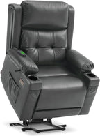MCombo Large Triple Motor Power Lift Recliner Chair with Massage and Heat for Elderly People, Adjustable Headrest, Infinite Position, USB Ports, Faux Leather 7662 (Dark Grey, Large)