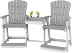 DutchCrafters Plastic Poly Outdoor Bistro Set with 2 Chairs and Attached Center Table, 3 Piece Patio Furniture Set - Amish Made in USA (White & Light Gray)