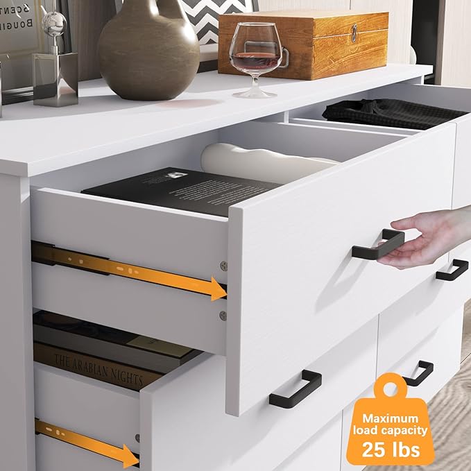 Bigbiglife Wood Dresser for Bedroom, 6 Drawer Double Dresser, Modern Chest of Drawers with Deep Drawers, Large Storage Organizer for Living Room, Closet (White)
