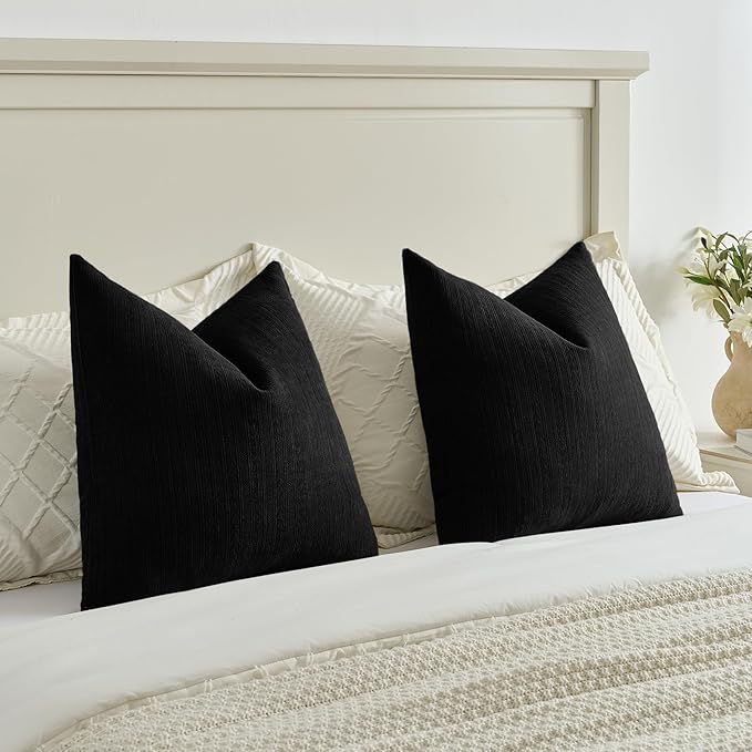 FUTEI Black Decorative Throw Pillow Covers 20x20 Inch Set of 2,Soft Cozy Wheat Ear Striped Patterns Cushion Cases,Modern Home Decor for Couch Bed Living Room