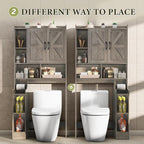Over The Toilet Storage Cabinet with Barn Doors, Rustic Bathroom Organizer, Space-Saving Shelf for Laundry, Grey