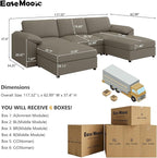 EASE MOOSE Oversized Modular Sofa with Deep Seat,Extra Large Sectional U Shaped Couch for Living Room,Comfy Scratch Resistant Faux Leather Material,Modern Sofas with Ottoman,Light Grey