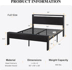 SHA CERLIN 14 Inch Full Size Metal Platform Bed Frame with Wooden Headboard and Footboard, Mattress Foundation, No Box Spring Needed, Large Under Bed Storage, Non-Slip Without Noise, Black Oak