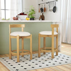 COSTWAY 24'' Counter Height Bar Stools Set of 4, Teddy Velvet Upholstered Bar Chairs with Backrests and Footrests, Wood High Barstools for Kitchen Island and Dining Room (Natural)