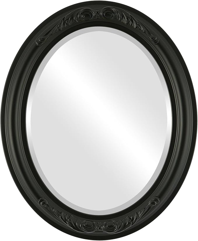 OVALCREST Oval Beveled Wall Mirror for Home Decor - Florence Style - Matte Black - 24" x 20"