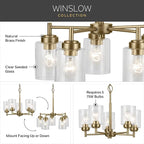 KICHLER Winslow 16.25" 5-Light Chandelier with Clear Seeded Glass in Natural Brass for Kitchen or Dining Area, Luxe Industrial (16.25" x 19.75"), 44030NBR