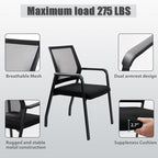 Ergonomic Mesh Guest Chair – No Wheels, Lumbar Support Design, Thick Cushion & Padded Arms – for Office Reception, School, Church Waiting Rooms, Lobby – Black