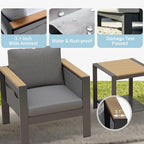 Corinth 3-Piece Aluminum Patio Conversation Set - Outdoor, Porch, Balcony, Yard, Gardern, All Weather, 2 Comfortable Sofa and 1 Coffee Table, Grey