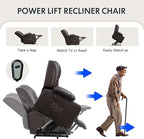 FLEXISPOT XL31 Power Lift Recliner Chair for Elderly, Electric Lift Chair with Massage & Heat, PU Leather Reclining Sofa w/Cup Holders, Side Pockets for Living Room Bedroom(Medium Size,Brown)