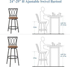 VECELO Adjustable Height Barstools 360 Degree Swivel Sturdy Steel Bistro Pub Chair/Comfortable Round Seat Cushions-Set of 2, Style B, Retro Brown