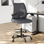Drafting Chair,Tall Office Chair with Adjustable Footrest Ring,Lumbar Support,Ergonomic High Desk Seat,Flip-Up Armrests,Breathable Mesh Standing Stool for Home Office,Grey