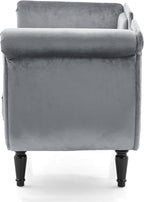 Christopher Knight Home Aurora Velvet Chaise Lounge Indoor with 2 Bolster Pillows, Upholstery Entryway Bench with Nailhead Trim & Curved Arms, End of Bed Bench Ottoman and Wooden Legs, Grey