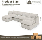 146” Oversized Modular Sectional Sofa, Comfy Down Fill Cloud Couch with Detachable Cover, U Shaped Sectional Couches for Living Room, 4 Seater Modular Couch with 2 Ottomans, Light Gray