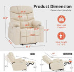 MCombo Power Lift Recliner Chair with Extended Footrest for Elderly People, Faux Leather 7287 (Cream White, Medium)