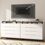 Dresser for Bedroom with 8 Drawers, 55" Large Dresser & Chest of Drawers with Charging Station, Wood Closet Clothes Storage Tall Dressers Organizer for Bedroom Living Room Hallway, White