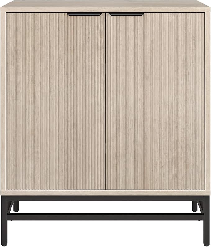 Henn&Hart 28" Fluted Wooden Accent Cabinet, Modern Ribbed Sideboard Buffet Cabinet with 2 Doors and an Adjustable Shelf for Living Room, Dining Room, Bedroom or Entryway, Alder White