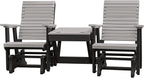 DutchCrafters Modern Horizontal Slat High Back Poly Double Glider Chairs with Center Table Outdoor Patio Furniture (Black & Light Gray)