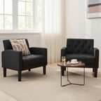 TYBOATLE Accent Chair Comfy Living Room Chair Black Leather Tufted Mid Century Modern Accent Chairs Small Cozy Reading Arm Chair for Office, Bedroom (1, Black)