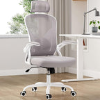 Farini Ergonomic Office Chair, Home Office Desk Chair with Headrest, High Back Computer Chair with Armrests and Adjustable Lumbar Support for Home Office Study Room, White & Gray