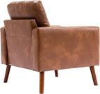 Wahson Accent Chairs Set of 2, Faux Leather Tufted Single Sofa, Brown Oversized Club Chair, Mid Century Modern Armchair with Wood Legs for Reading/Living Room/Bedroom