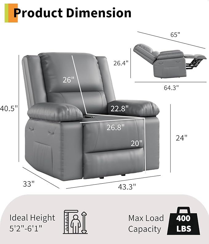 GarveeHome Oversized Wide Power Lift Recliner Chair - Heat and Massage, Adjustable Back and Legs, PU Leather Electric Lift Chair Designed for The Elderly and People with Mobility impaired