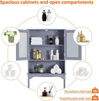 Yaheetech Over The Toilet Storage Cabinet, Free Standing Toilet Rack with Adjustable Shelves and Tempered Glass Doors for Bathroom Washroom, Grey