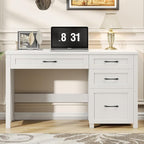 Vabches Farmhouse 47" Executive Desk, Computer Desk with File Drawer and Charging Station, Workstation for Home Office, Study,Cream White.