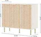 Fluted Sideboard Buffet with 3 Doors, Modern Accent Cabinet with Adjustable Shelves, Kitchen Storage Cabinet with Golden Handles, Coffee Bar for Kitchen, Living Room, Oak