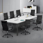 Conference Room Chairs, Ergonomic Executive Office Chair, Ribbed Leather Desk Chair with Lumbar Support, Adjustable Height Mid-Back Swivel Chair with Padded Seat
