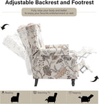 Recliner Chair, Upholstered Wingback Floral Pushback Armchair with Adjustable Backrest & Footrest, Comfy Accent Chair for Small Spaces, Living Room, Bedroom (Plants Beige, Set of 2)