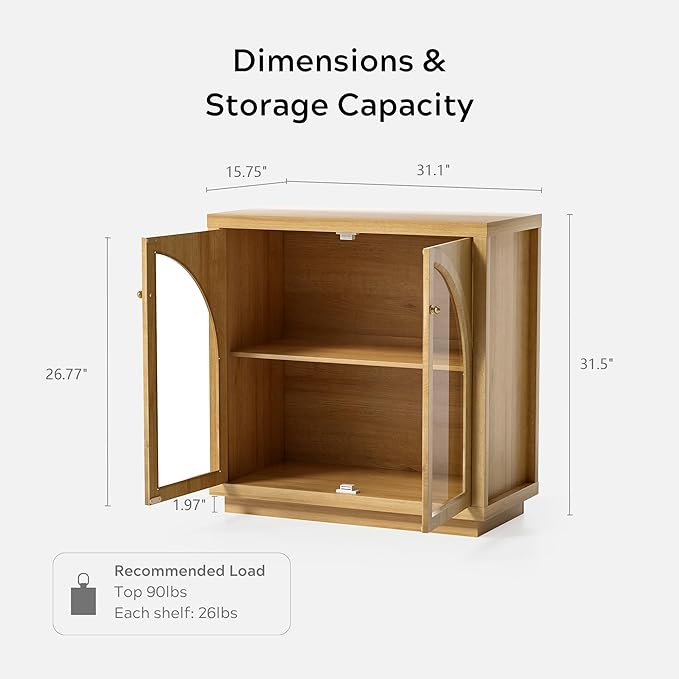 Sideboard Buffet Cabinet Set of 3, Storage Cabinet with Adjustable Shelf Modular Accent Display Case with Acrylic Doors Console Table for Living Room Kitchen Entryway, Natural Oak