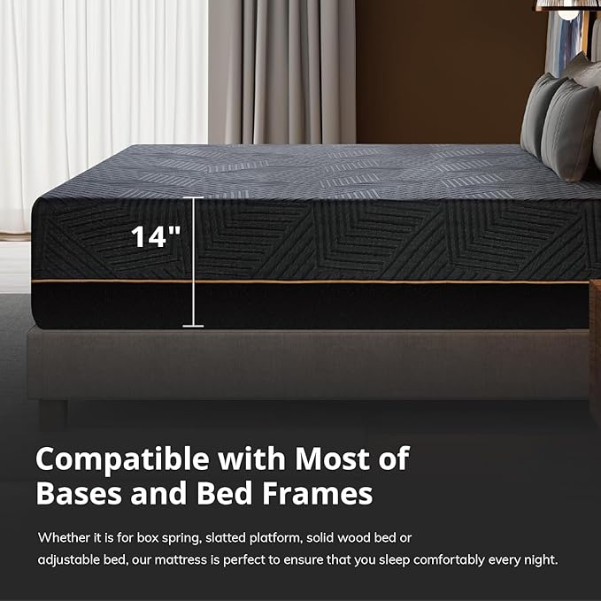 EGOHOME 14 inch Firm King Mattress, Memory Foam Mattress with Cooling Cover, Bed in a Box, CertiPUR-US Certified, Breathable and Supportive, Made in USA, 76''x80''x14'' Black