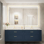 60X40 Inch Led Bathroom Mirror,Frontlit & Backlit Lighted Mirror,Gold Metal Frame Vanity Mirror for Wall,Double Lights Strips,Anti Fog Stepless 3 Colors Temperature & Dimmable
