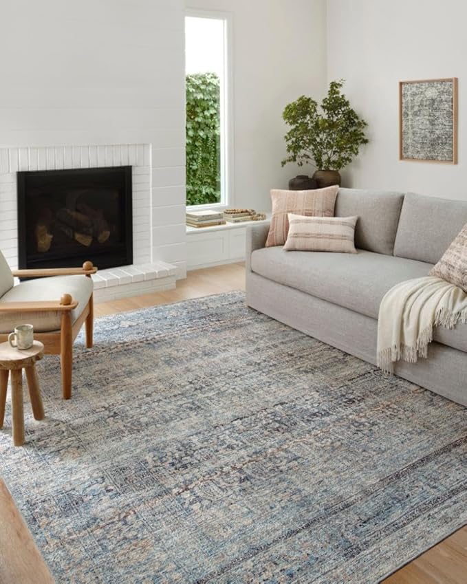 Loloi Amber Lewis Billie Collection BIL-05 Denim/Blush 8'-6" x 11'-6", 0.19" Thick Area Rug