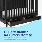 Graco Hadley 5-in-1 Convertible Crib with Drawer (Black) – Combo, Includes Full-Size Nursery Storage, Converts from Baby Crib to Toddler Bed, Daybed