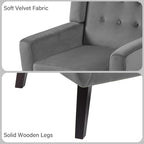 Accent Chair, Mid-Century Modern Velvet Fabric Chairs with Arms for Living Room, Comfy Upholstered Club Single Sofa Armchair for Bedroom Waiting Room with Solid Wood Frame (Velvet Grey, Set of 1)