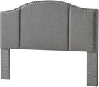 24KF Middle Century Linen Upholstered Tufted King Size Headboard with Antique Brass Nail Heads Trim King/California King headboard-Granite