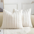 Pack of 2 Faux Fur Throw Pillow Covers 18x18 Inch Striped Decorative Soft Plush Couch Pillow Case Home Decor for Bed, Sofa, Living Room Cream White