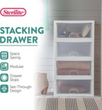 Sterilite 24-Pack 16 Quart Stacking Drawer, Clear Storage Closet Organizer, White Frame - Stackable Modular Plastic Drawers for Clothes, Accessories, Craft Supplies, Shoes or Linens